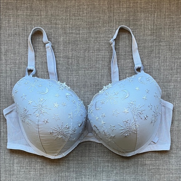 Victoria's Secret Blue Gray Celestial Moon Stars Lace Full Coverage Bra - Picture 1 of 8